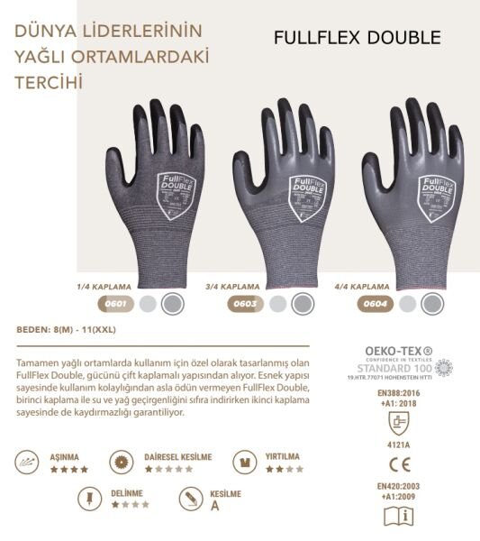 FullFlex DOUBLE 0603 3/4 Kaplı Nitril Eldiven L - No: 9