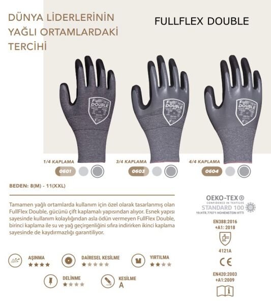FullFlex DOUBLE 0604 4/4 Kaplı Nitril Eldiven L - 0604
