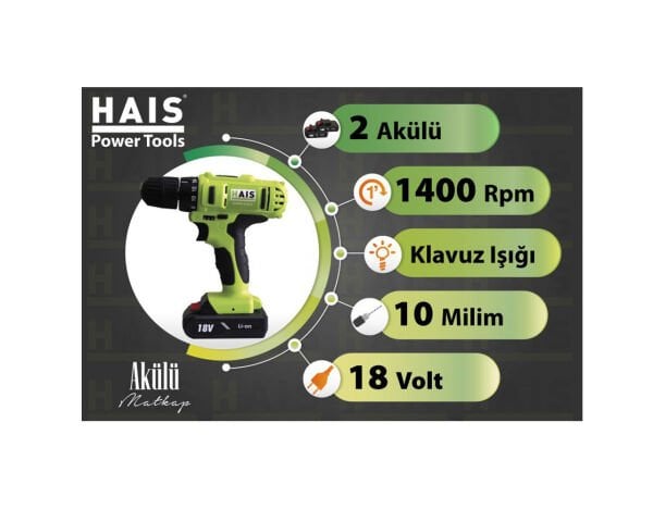 HAİS Akülü Matkap 18 Volt CD-LTB-16A