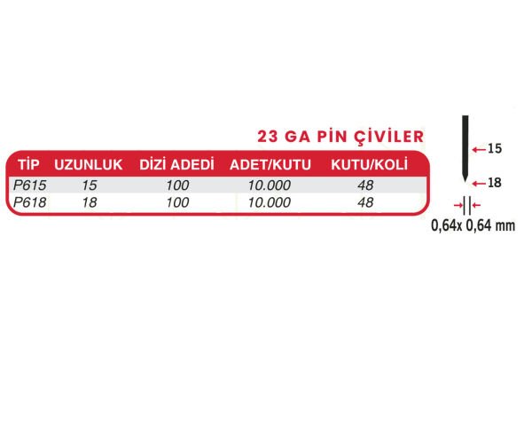 HAİS 23GA Pin Çivi P615 Başsız