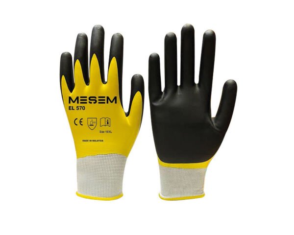MES EL570 NO:10 Çift Katlı Sarı Latex Üzeri Siyah Nitril Kaplı Eldiven