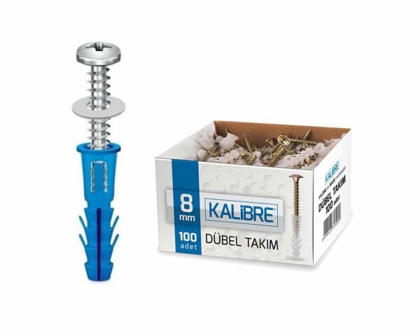 Kalibre Alçıpan Dübel Takım 8 mm Bombe Başlı Pullu (100 adet/Paket)