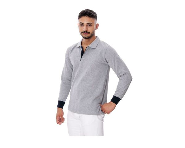 Polo Yaka İki İplik Uzun Kol Sweat Gri XXXL