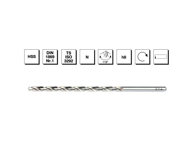 HSS DIN 1869 -1 Silindirik Saplı Çok Uzun Matkap Ucu 2 mm N Tipi