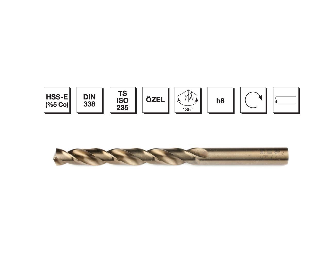 HSS-E DIN 338 Silindirik Saplı Kısa Matkap Ucu - ALTIN SERİ 11.5 mm