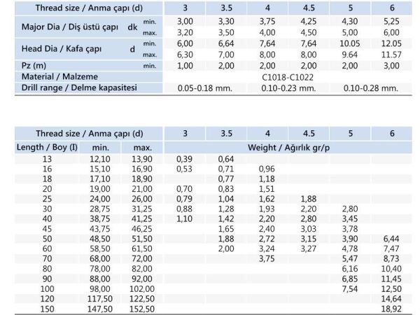 6x100 mm Sunta Vidası DIN 7505