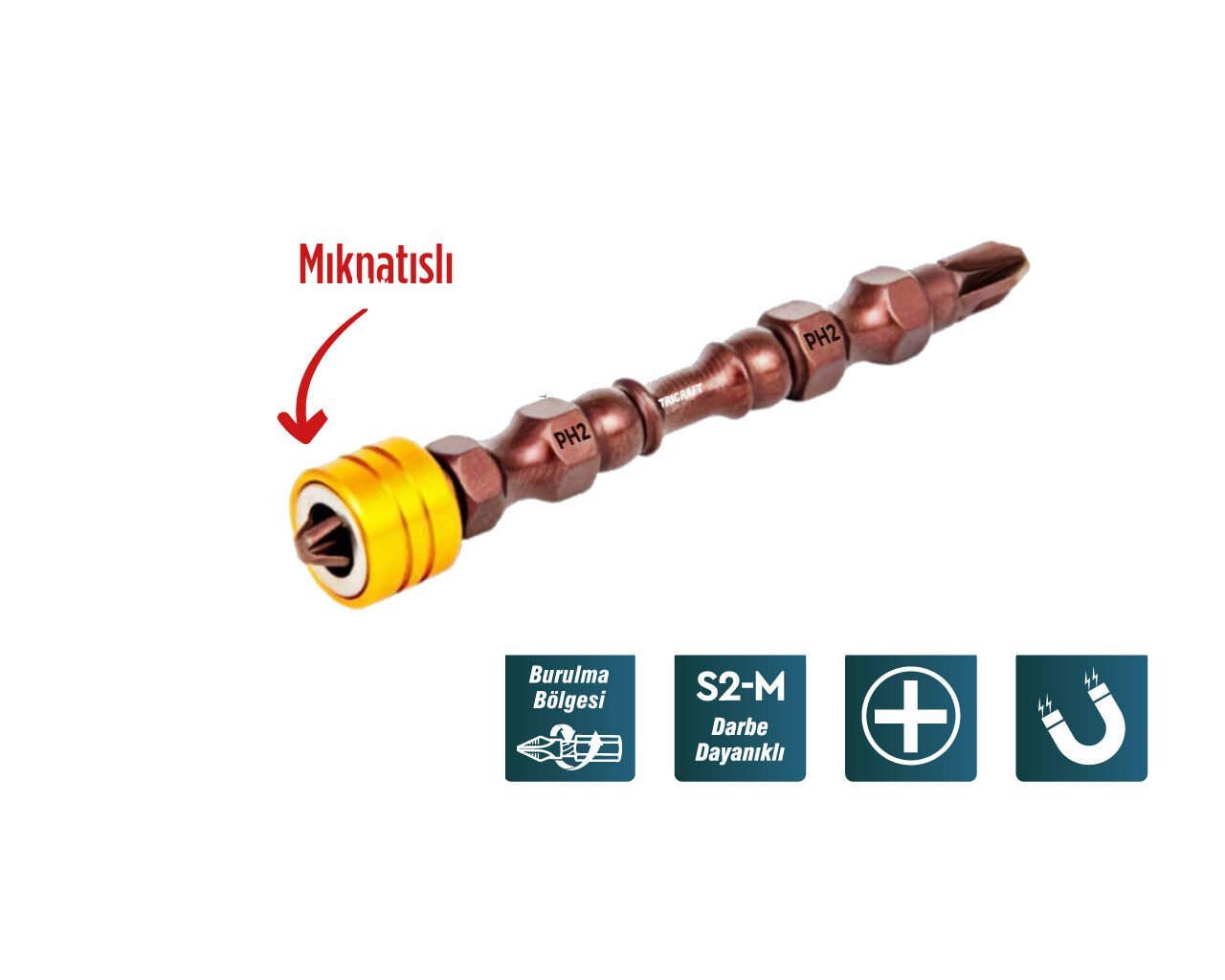 MES7082 PH2x65 Mıknatıs Uçlu Bits Uç Çift Yönlü